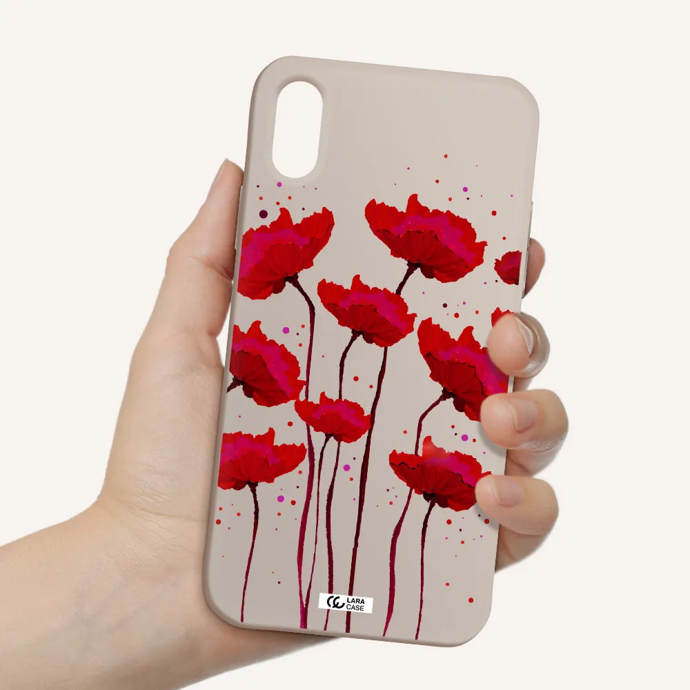 Red Fashion Flower Apple iPhone XS Silicone Stone Case