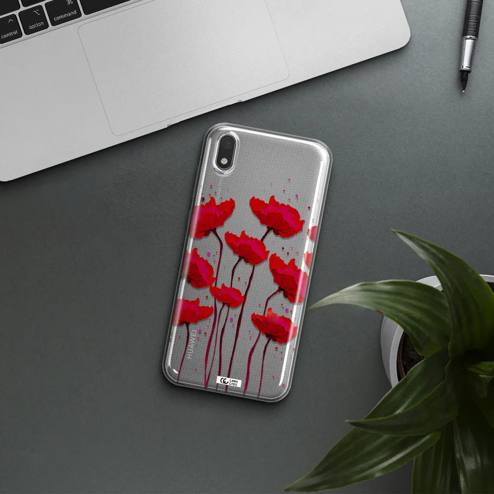 Red Fashion Flower Huawei Honor 8S Clear TPU Case