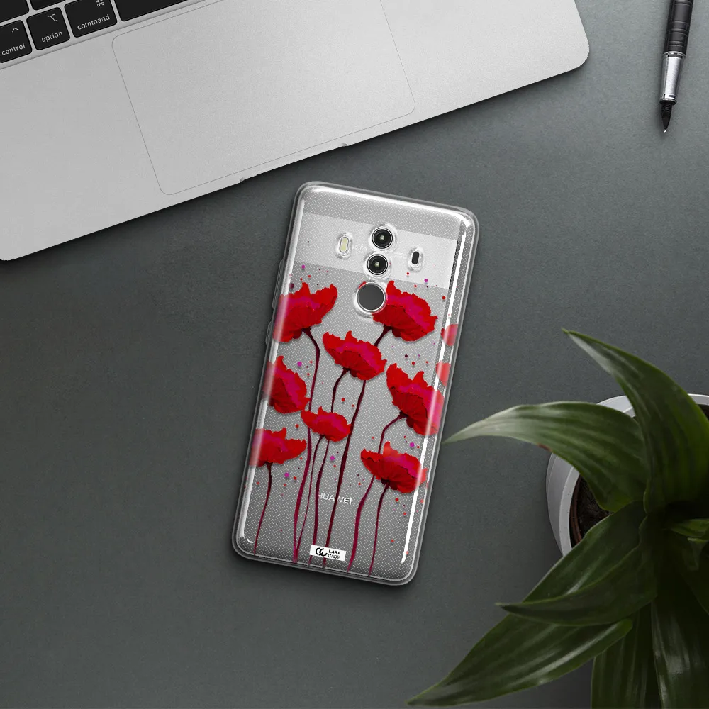 Red Fashion Flower Huawei Mate 10 Clear TPU Case