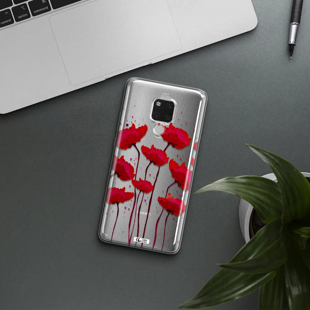 Red Fashion Flower Huawei Mate 20X Clear TPU Case