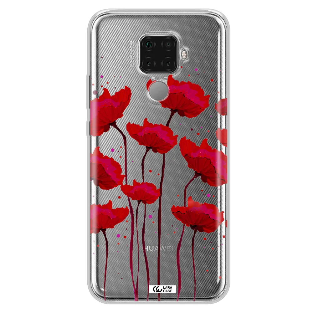Red Fashion Flower Huawei Mate 30 Lite Clear TPU Case