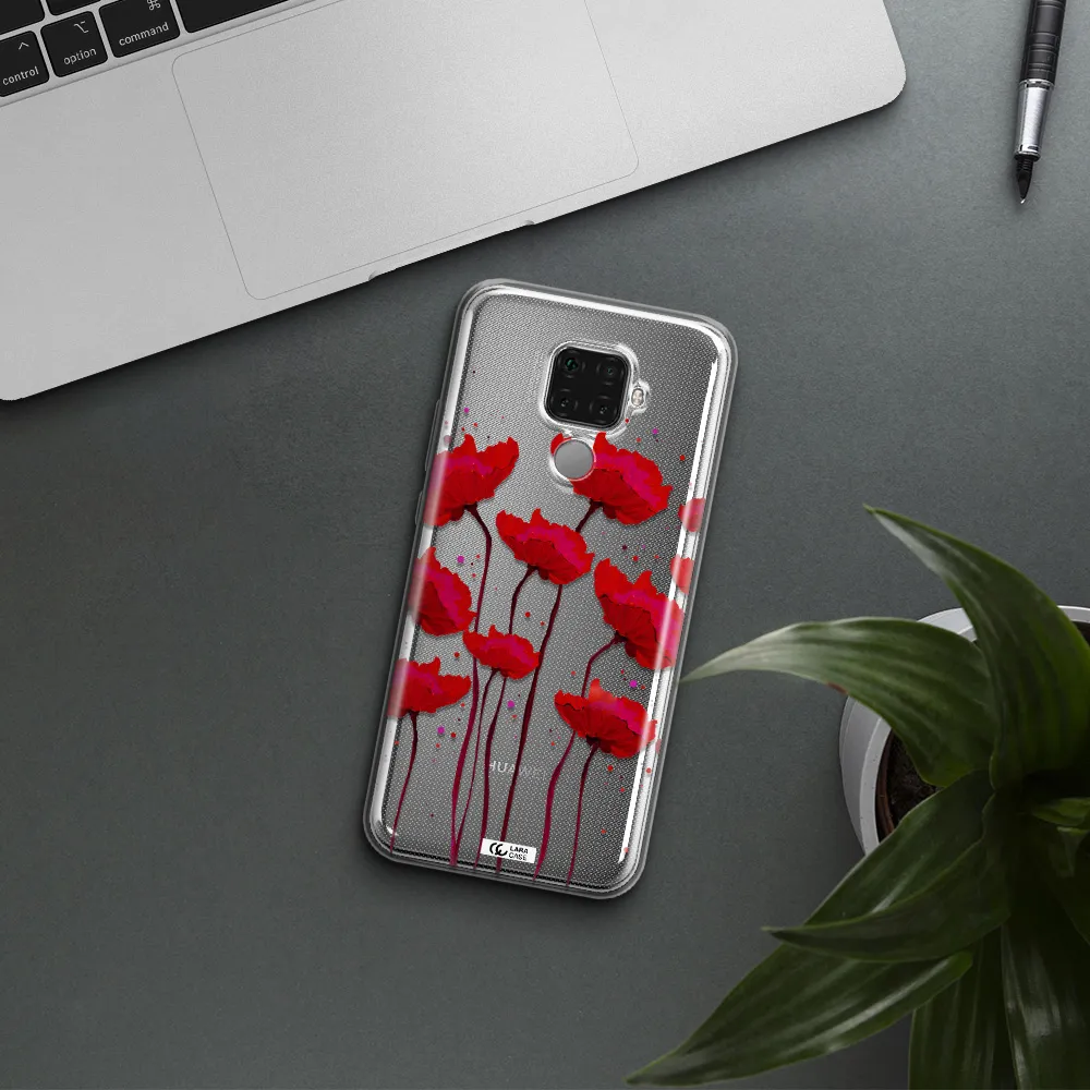 Red Fashion Flower Huawei Mate 30 Lite Clear TPU Case