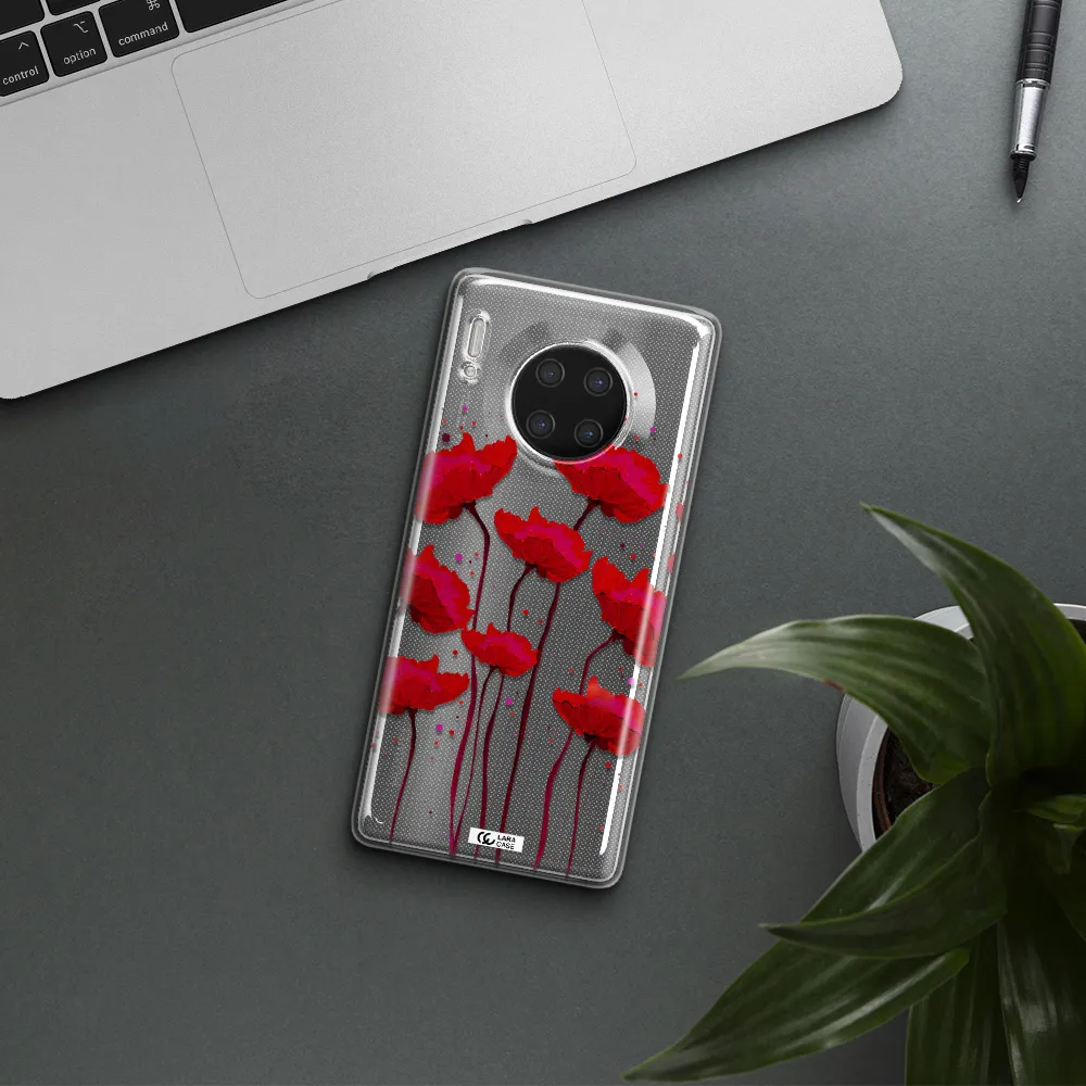 Red Fashion Flower Huawei Mate 30 Pro Clear TPU Case