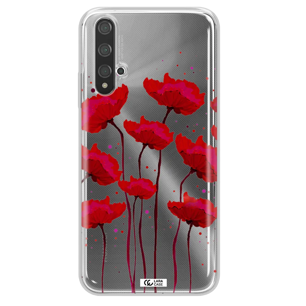 Red Fashion Flower Huawei Nova 5t Clear TPU Case