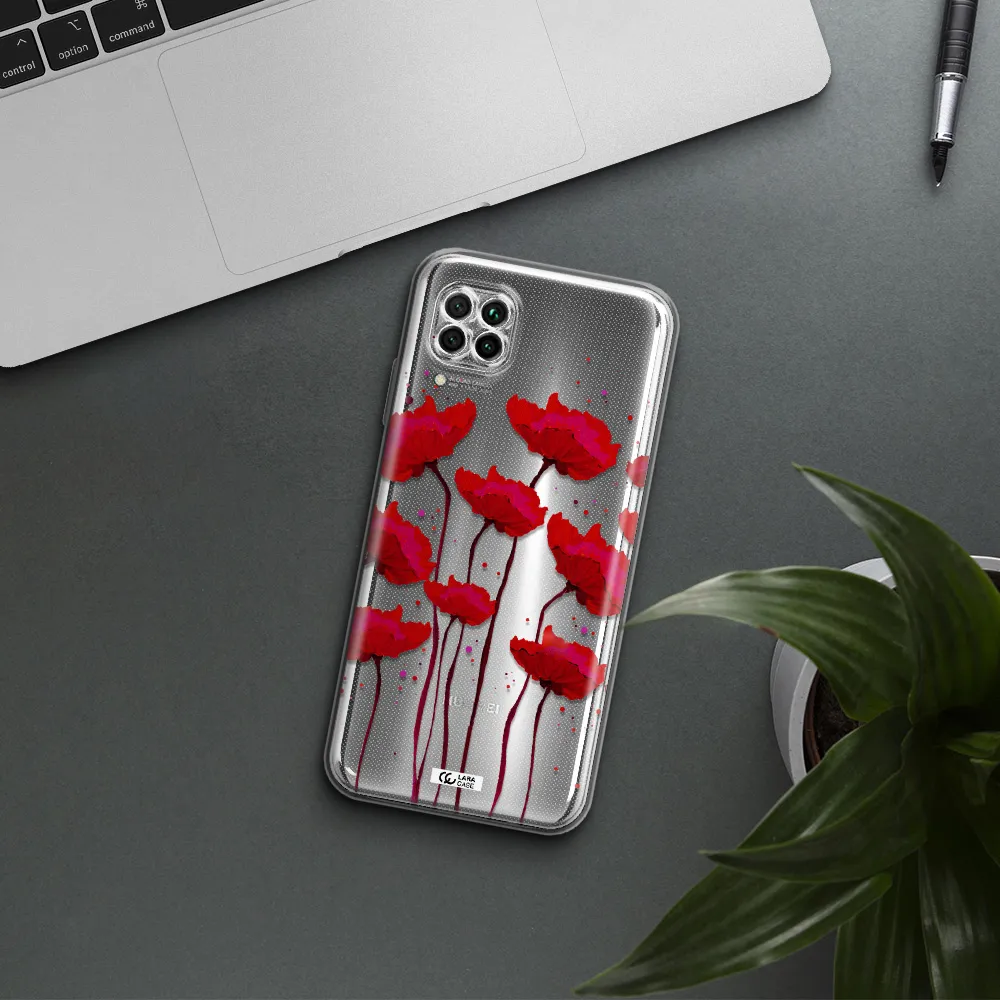 Red Fashion Flower Huawei Nova 7I Clear Tpu Case