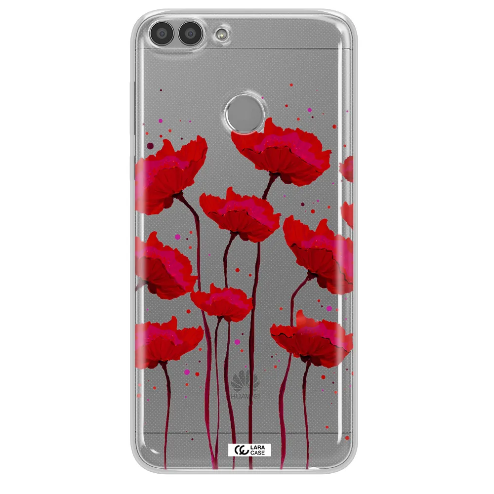 Red Fashion Flower Huawei P Smart 2017 Clear TPU Case