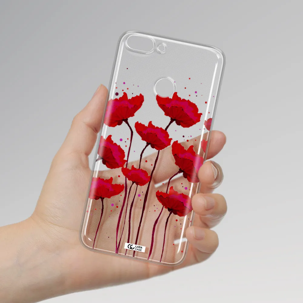Red Fashion Flower Huawei P Smart 2017 Clear TPU Case