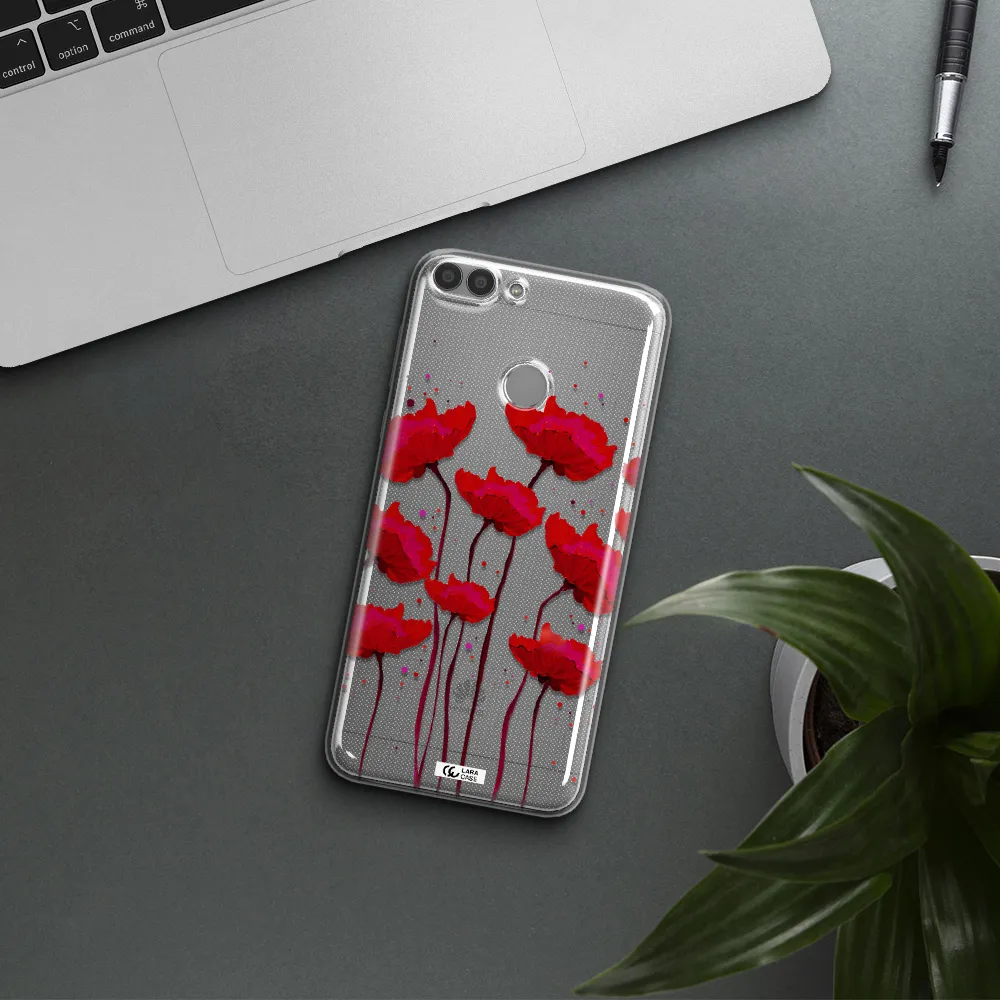 Red Fashion Flower Huawei P Smart 2017 Clear TPU Case