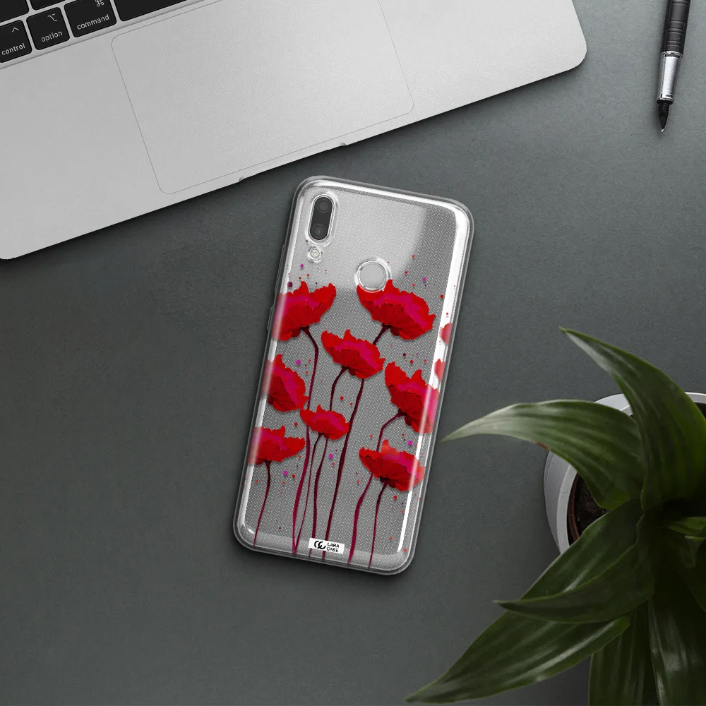 Red Fashion Flower Huawei P Smart 2019 Clear TPU Case