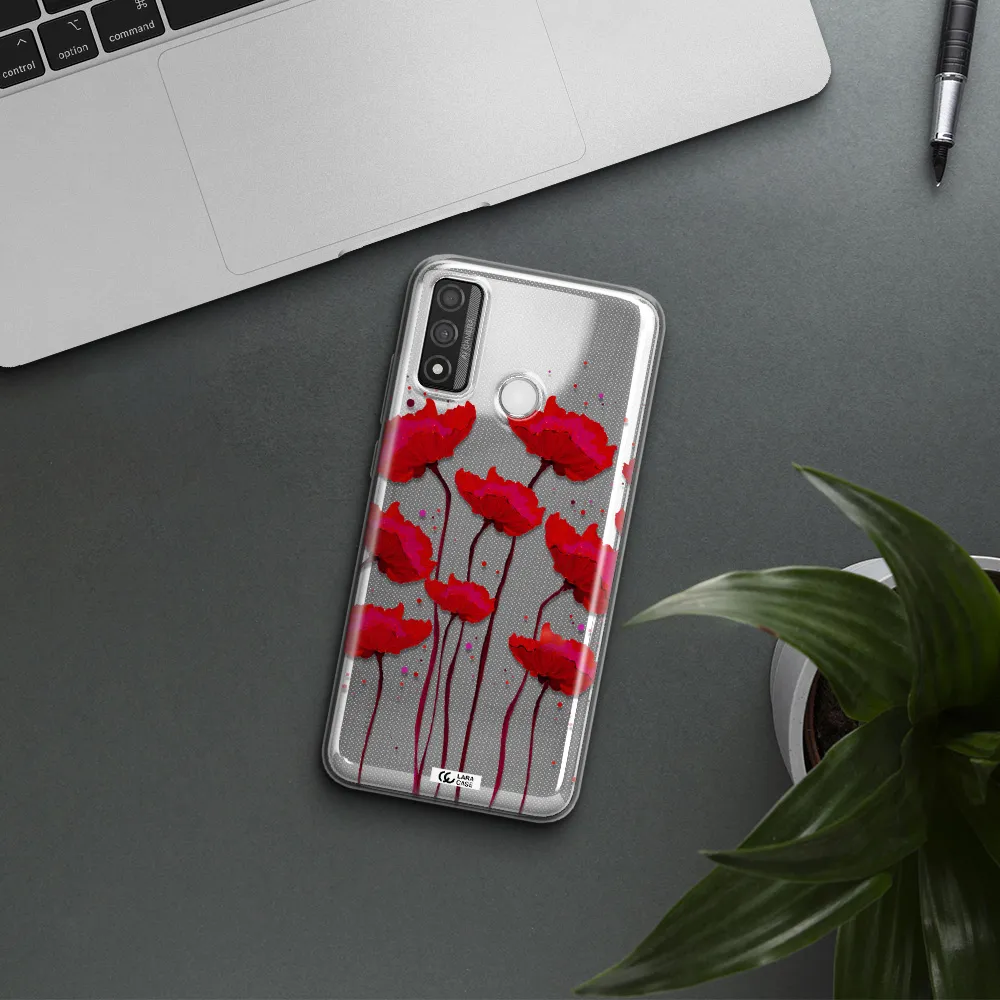 Red Fashion Flower Huawei P Smart 2020 Clear TPU Case