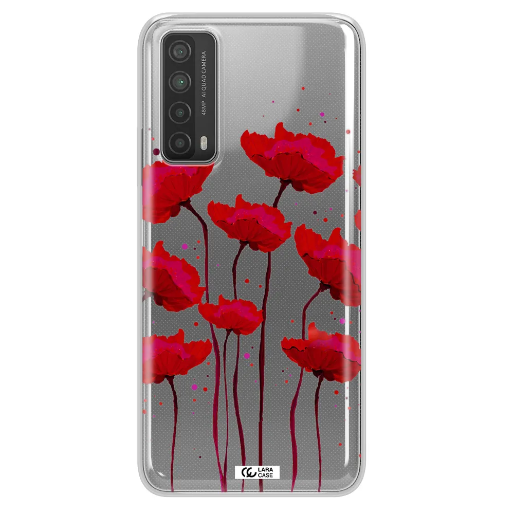 Red Fashion Flower Huawei P Smart 2021 Clear TPU Case