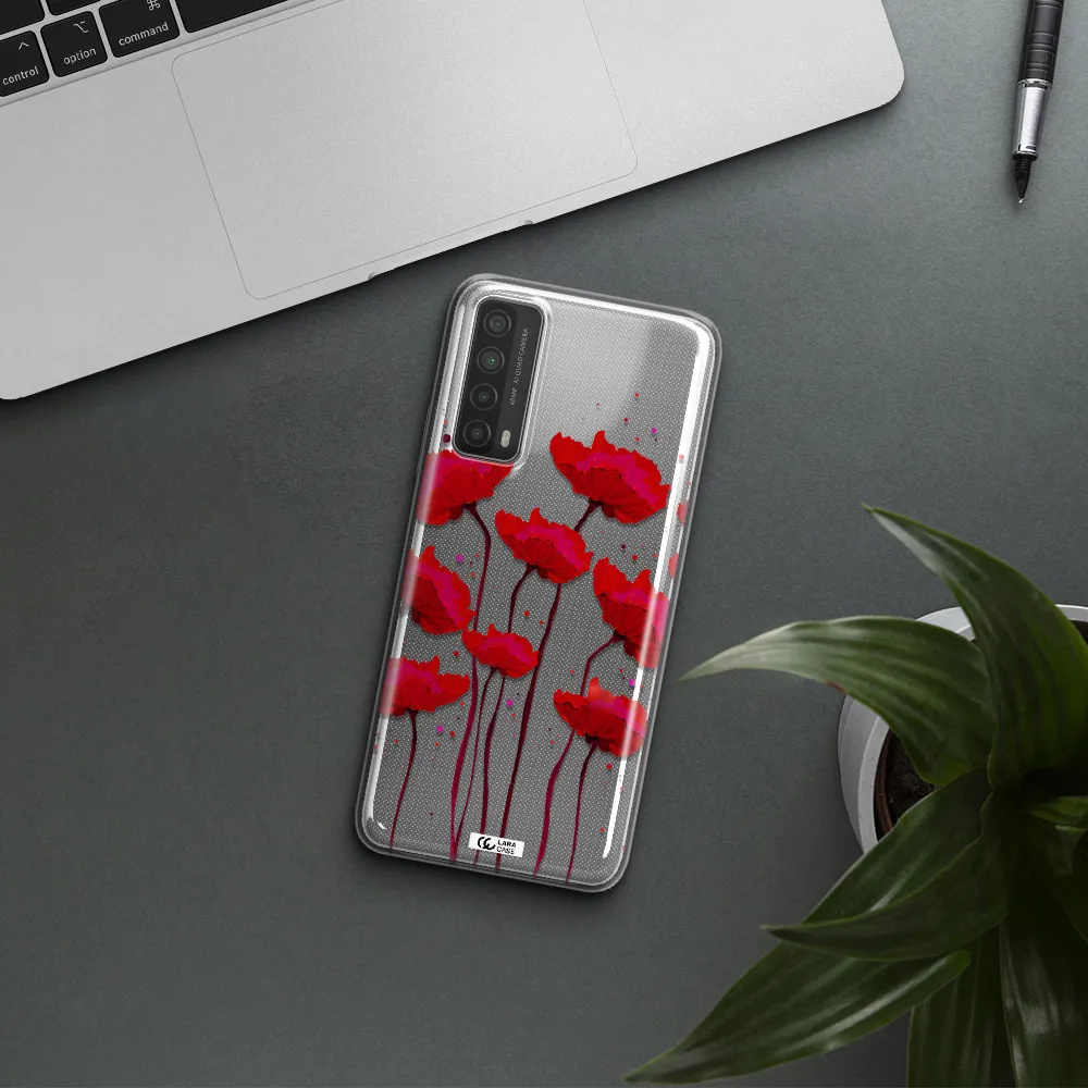 Red Fashion Flower Huawei P Smart 2021 Clear TPU Case