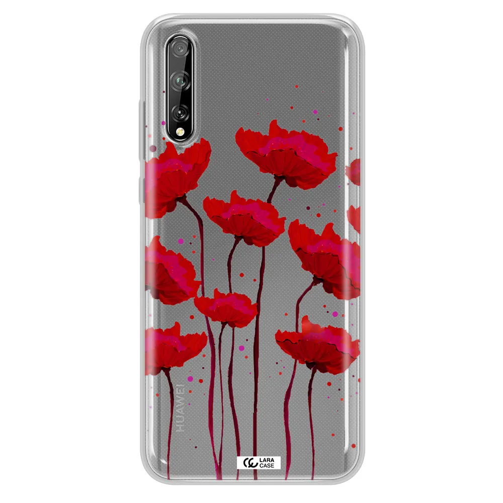 Red Fashion Flower Huawei P Smart S Clear TPU Case
