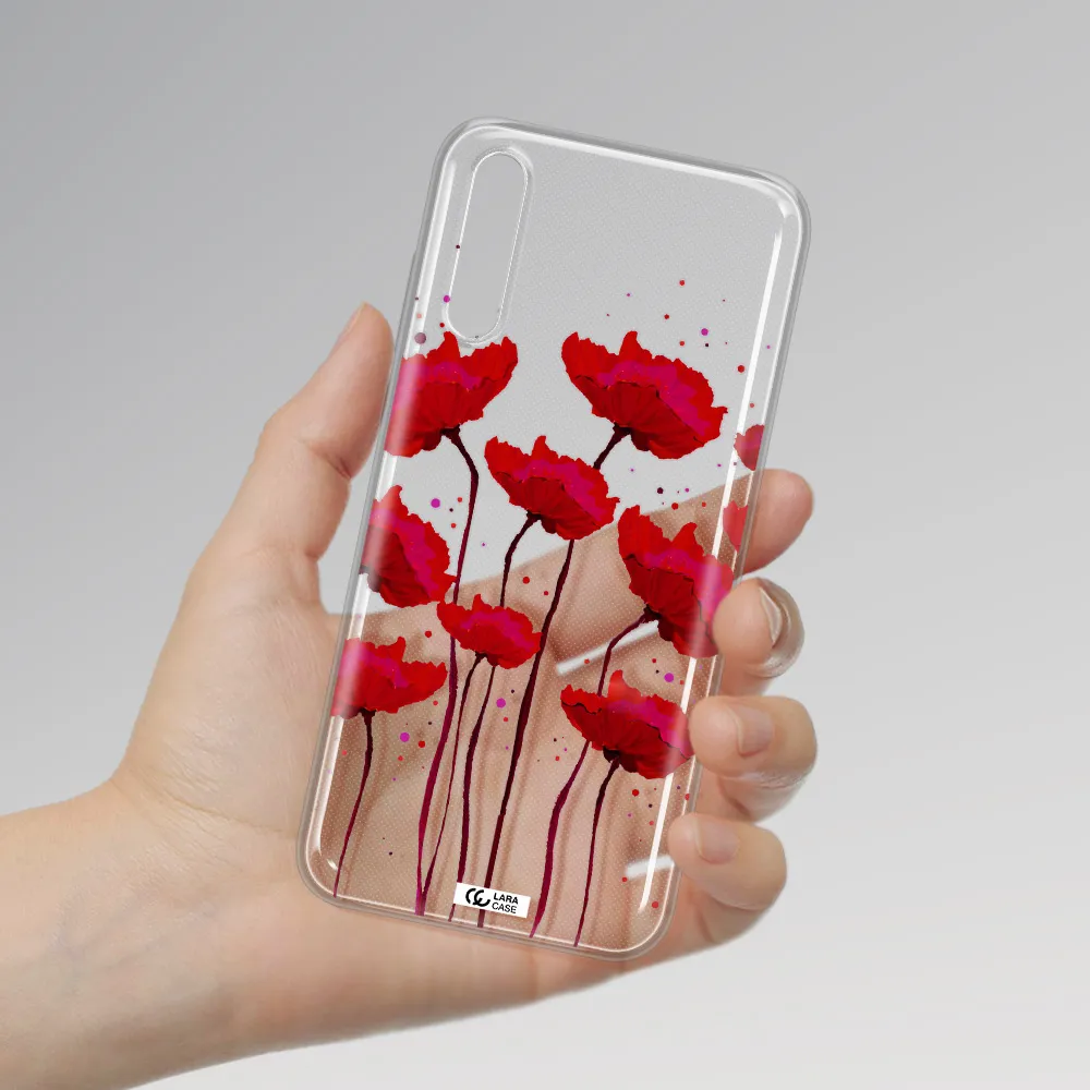 Red Fashion Flower Huawei P Smart S Clear TPU Case