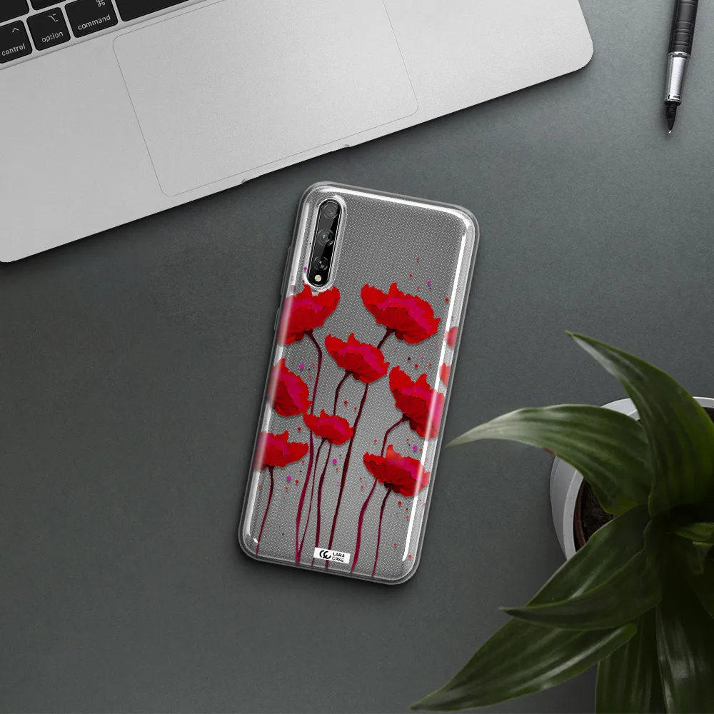 Red Fashion Flower Huawei P Smart S Clear TPU Case
