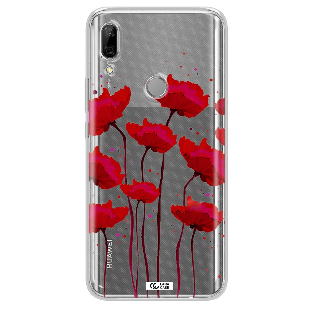 Red Fashion Flower Huawei P Smart Z Clear TPU Case