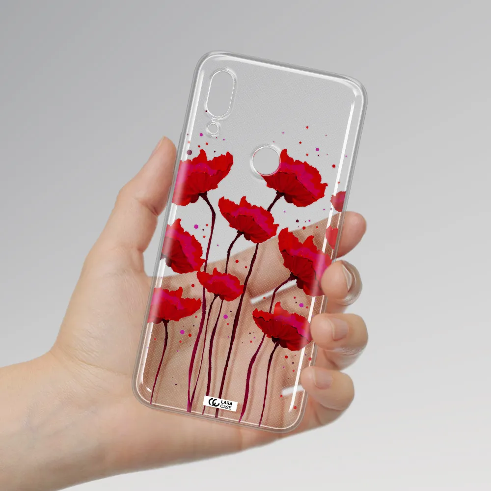 Red Fashion Flower Huawei P Smart Z Clear TPU Case
