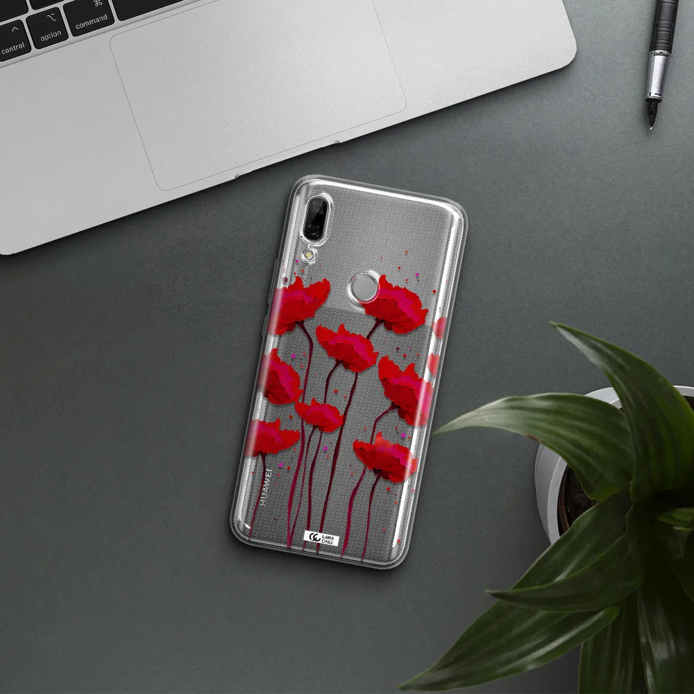 Red Fashion Flower Huawei P Smart Z Clear TPU Case