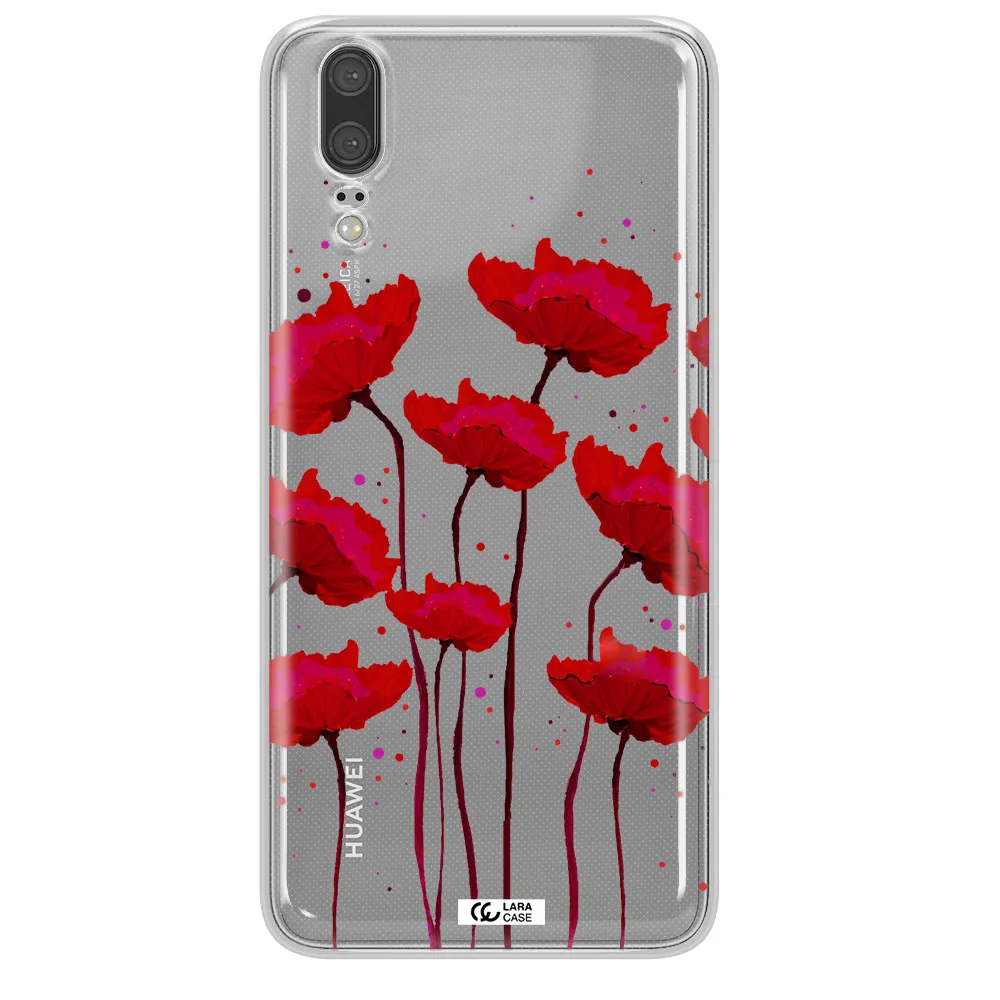 Red Fashion Flower Huawei P20 Clear TPU Case