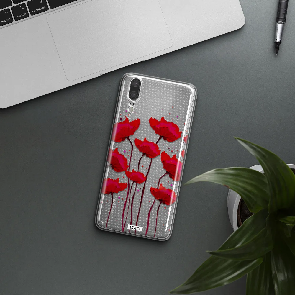 Red Fashion Flower Huawei P20 Clear TPU Case