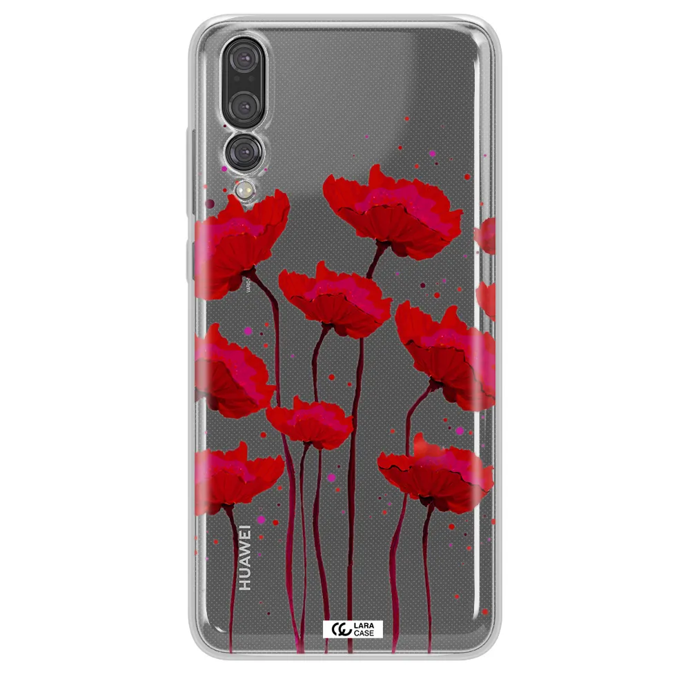 Red Fashion Flower Huawei P20 Pro Clear TPU Case
