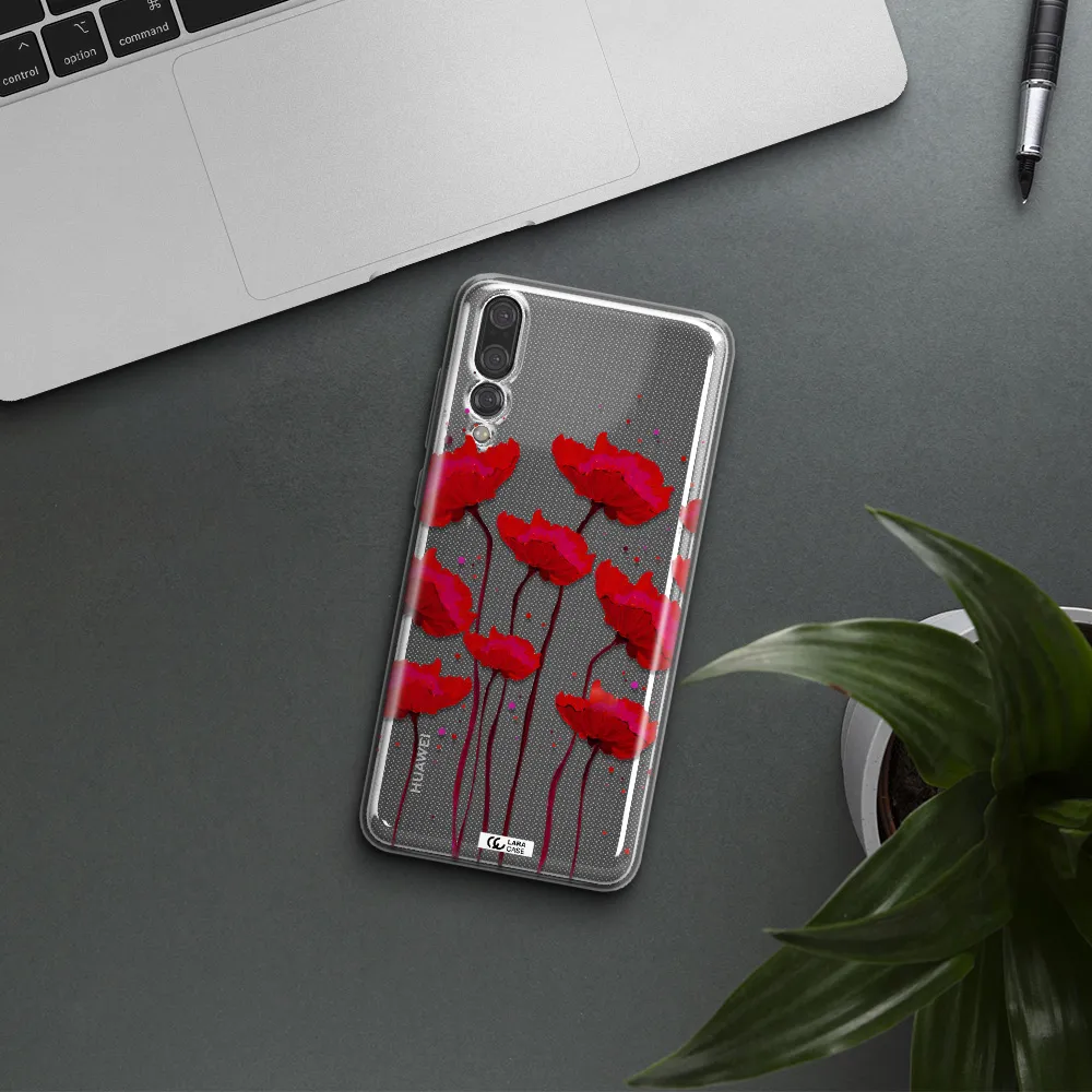 Red Fashion Flower Huawei P20 Pro Clear TPU Case