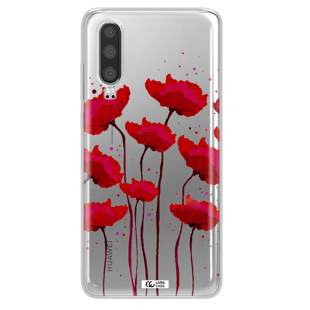 Red Fashion Flower Huawei P30 Clear TPU Case