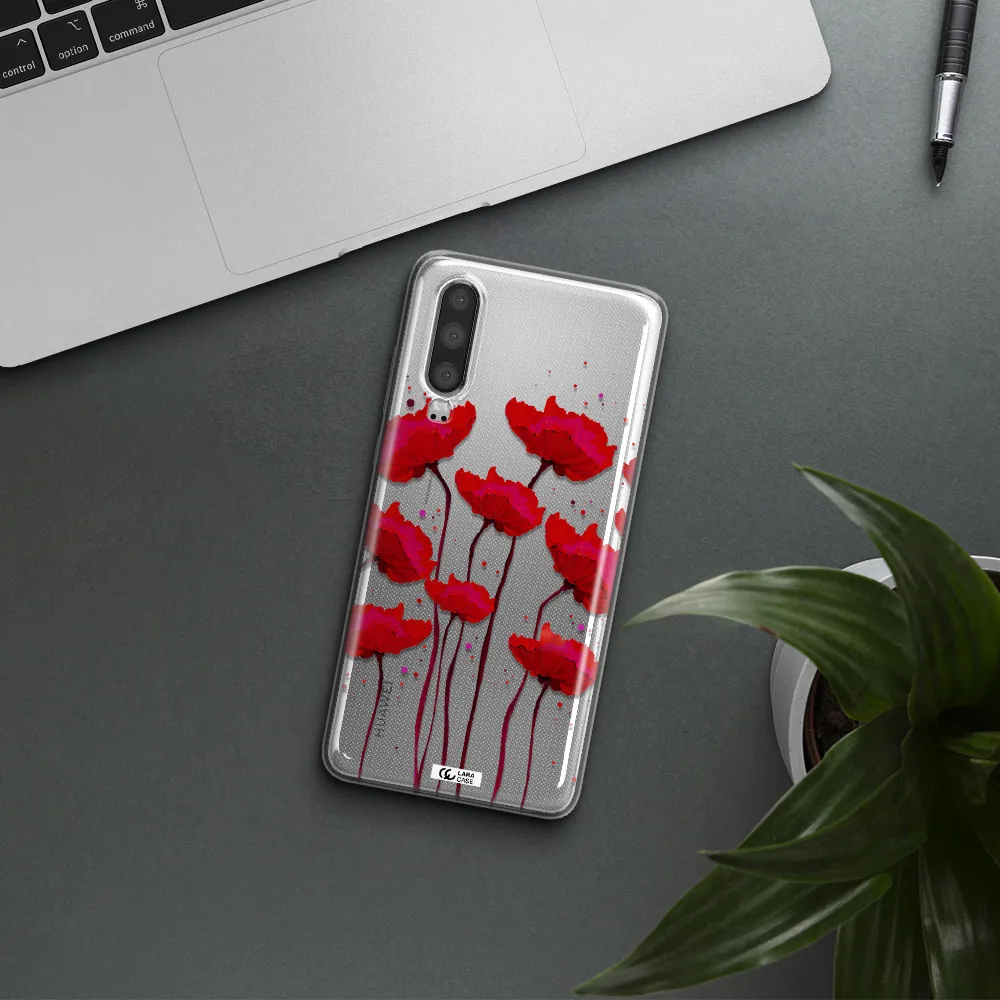 Red Fashion Flower Huawei P30 Clear TPU Case