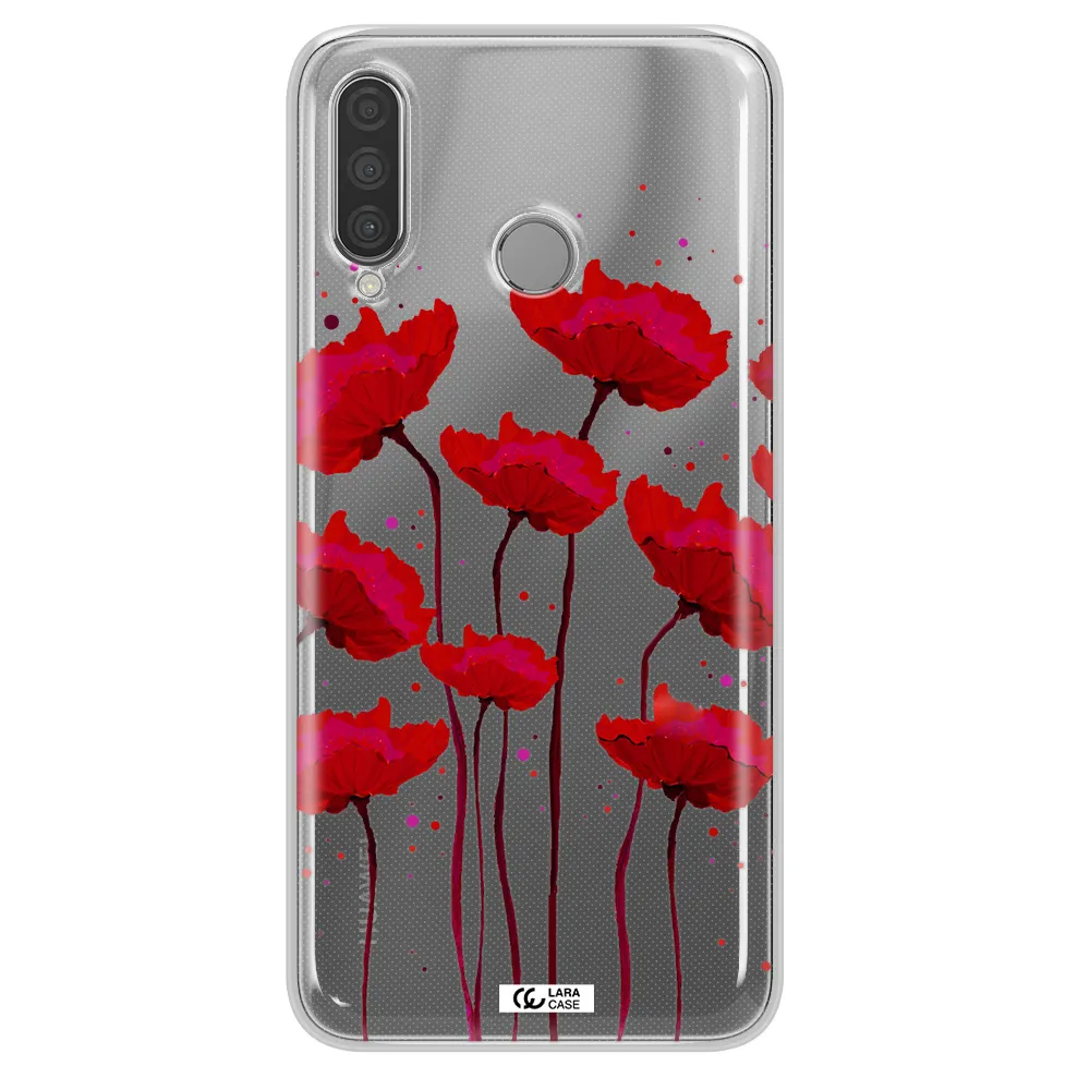 Red Fashion Flower Huawei P30 Lite Clear TPU Case