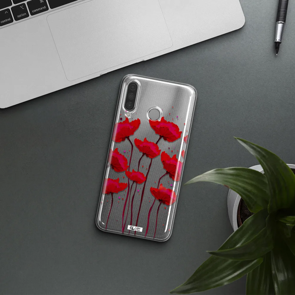 Red Fashion Flower Huawei P30 Lite Clear TPU Case