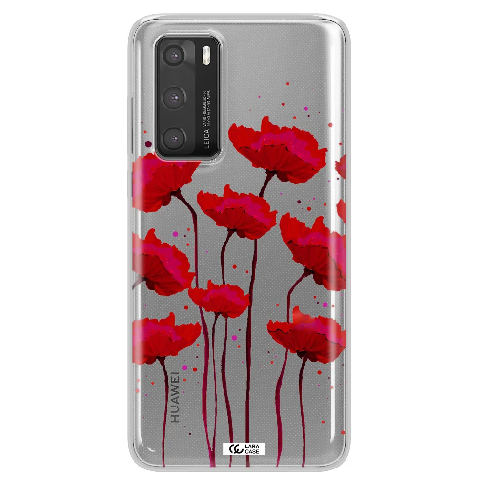 Red Fashion Flower Huawei P40 Clear TPU Case