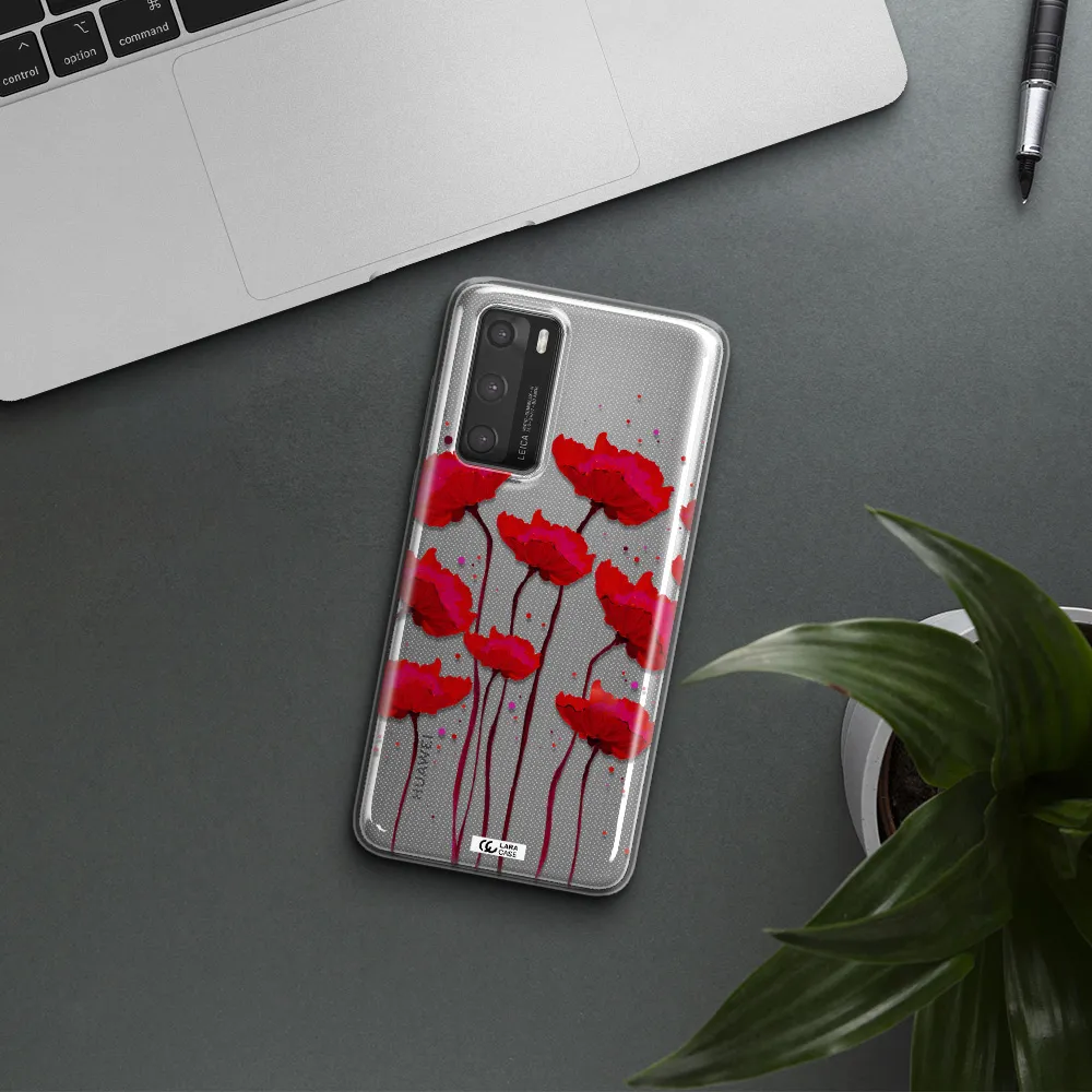 Red Fashion Flower Huawei P40 Clear TPU Case