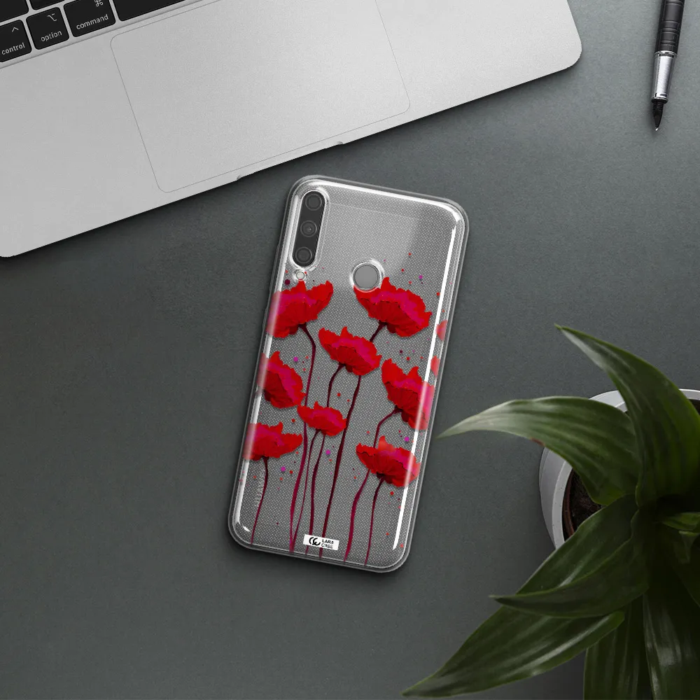 Red Fashion Flower Huawei P40 Lite E Clear TPU Case