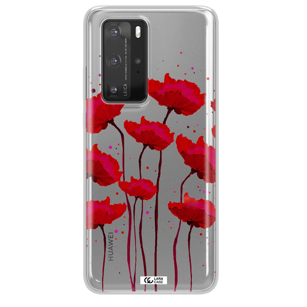 Red Fashion Flower Huawei P40 Pro Clear TPU Case
