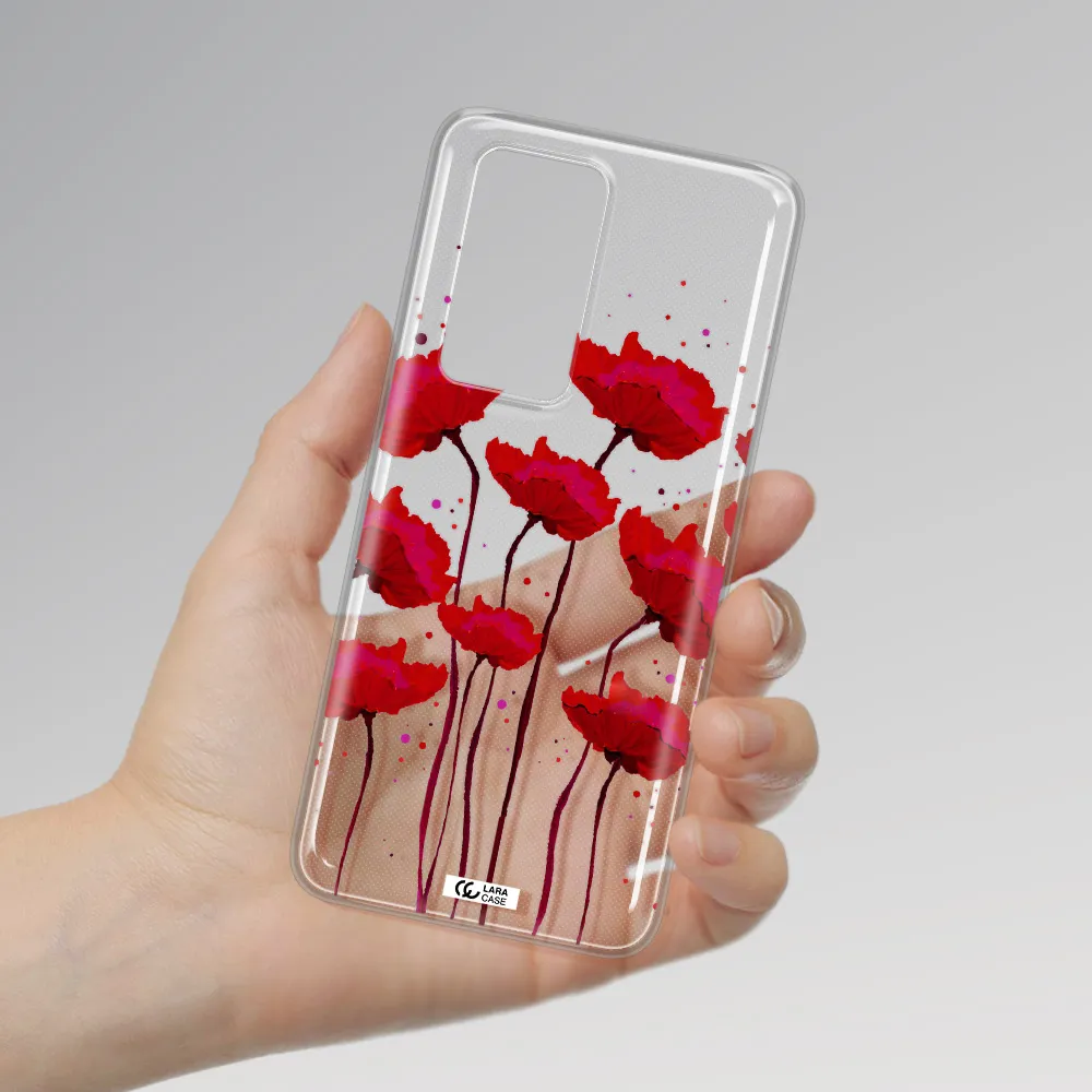 Red Fashion Flower Huawei P40 Pro Clear TPU Case