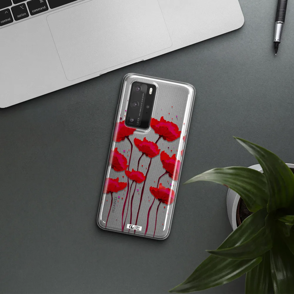 Red Fashion Flower Huawei P40 Pro Clear TPU Case