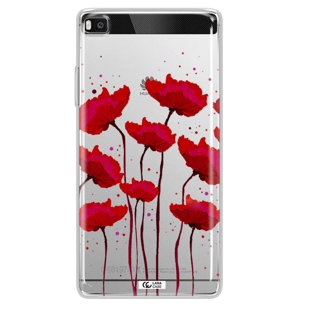 Red Fashion Flower Huawei P8 Clear TPU Case