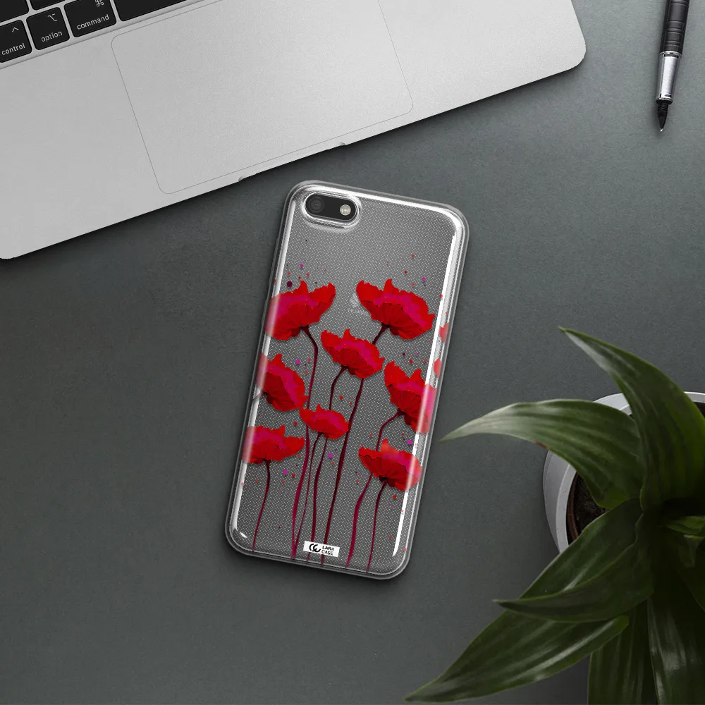 Red Fashion Flower Huawei Y5 2018 Clear TPU Case