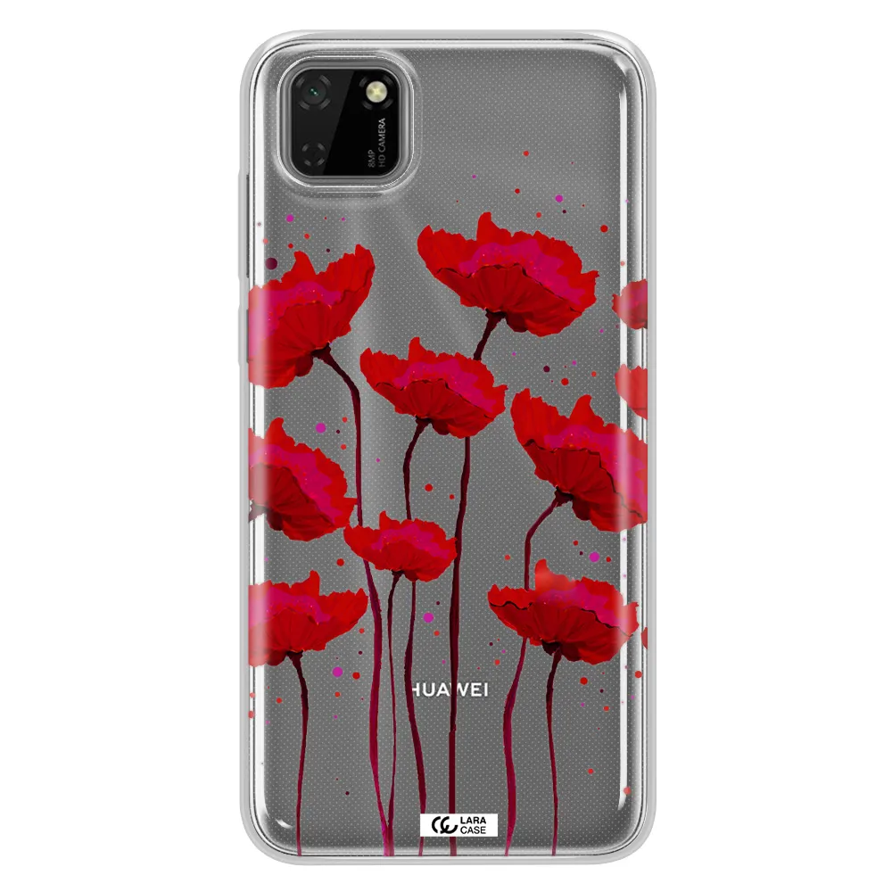 Red Fashion Flower Huawei Y5P Clear TPU Case