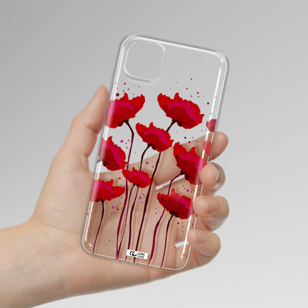 Red Fashion Flower Huawei Y5P Clear TPU Case