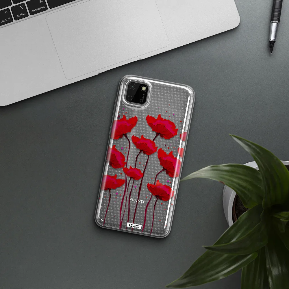 Red Fashion Flower Huawei Y5P Clear TPU Case