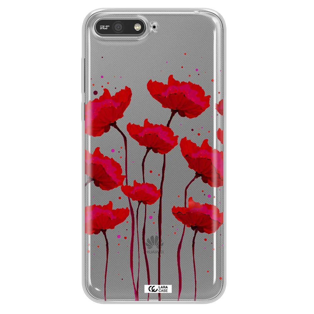 Red Fashion Flower Huawei Y6 2018 Clear TPU Case