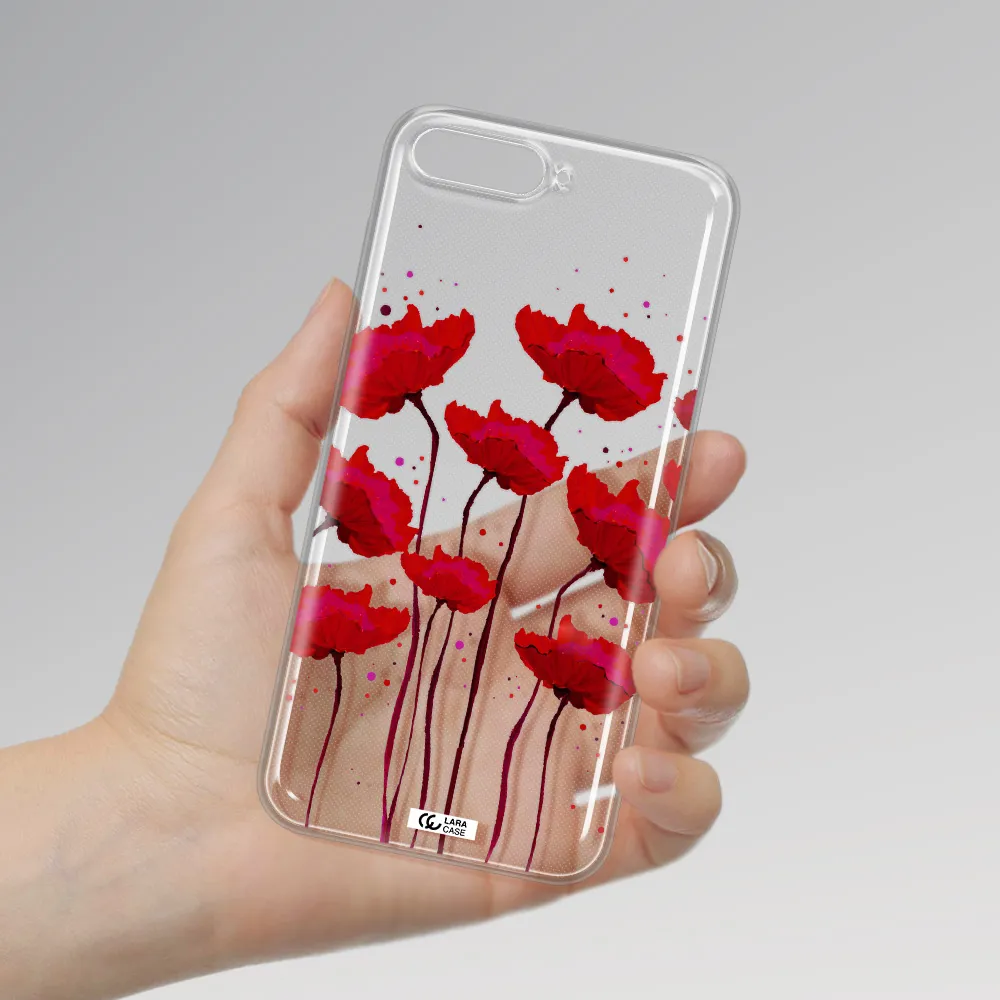 Red Fashion Flower Huawei Y6 2018 Clear TPU Case