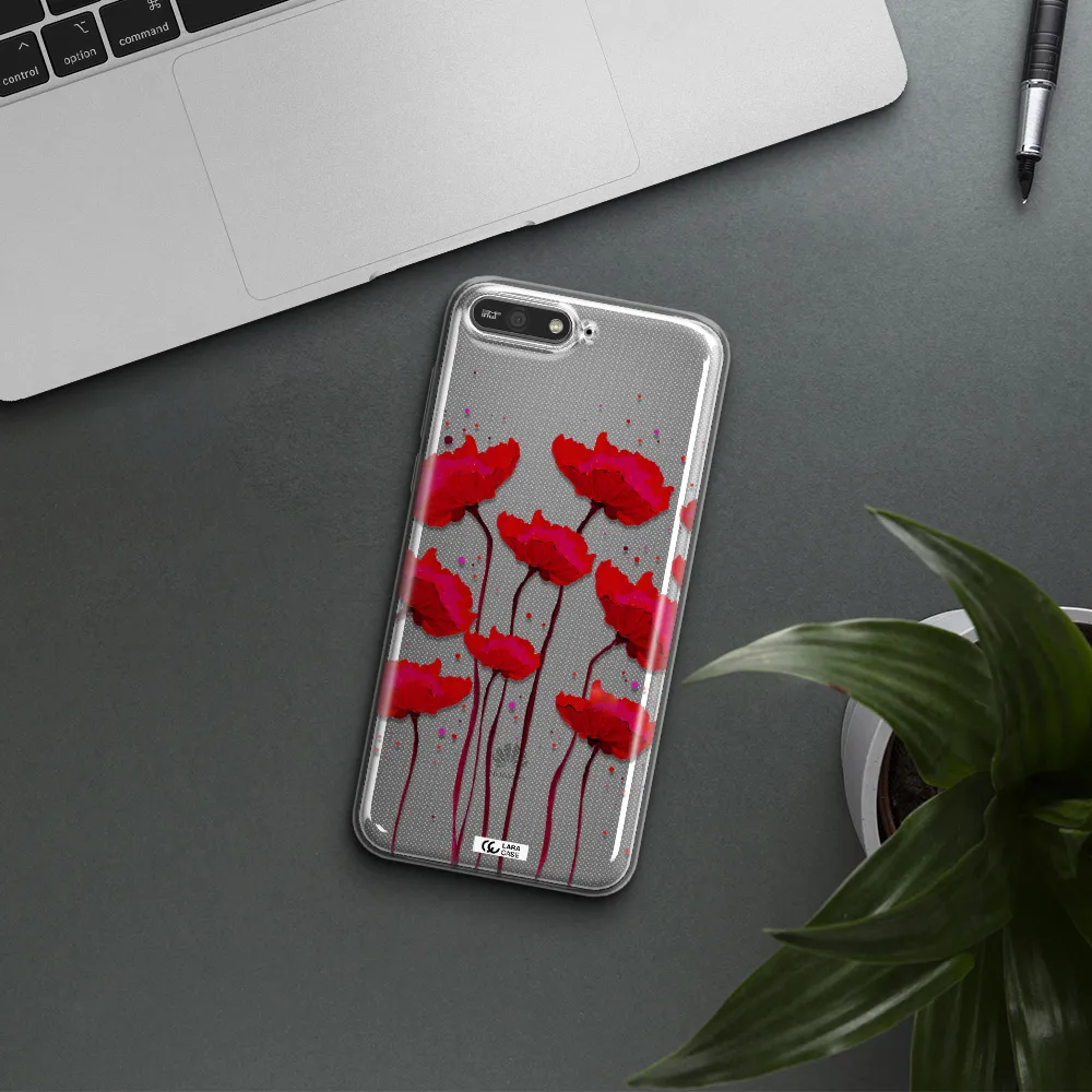 Red Fashion Flower Huawei Y6 2018 Clear TPU Case