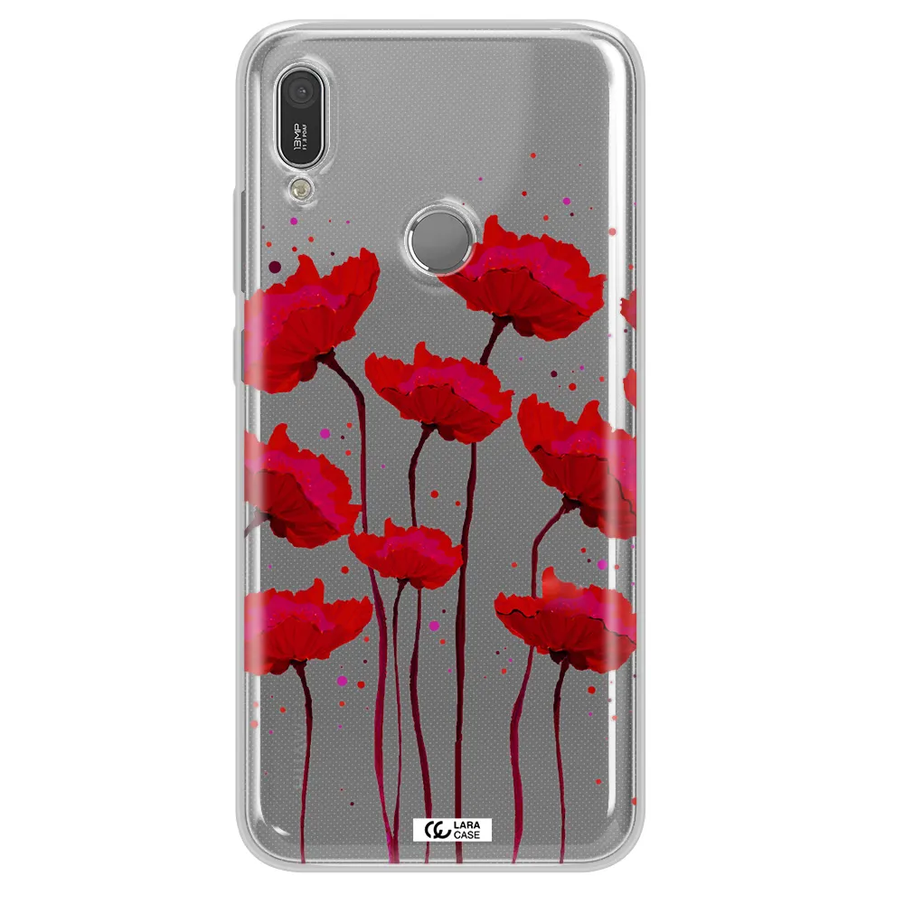 Red Fashion Flower Huawei Y6 2019 Clear TPU Case