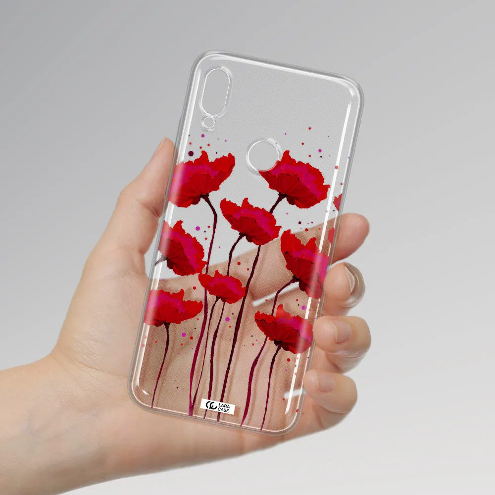 Red Fashion Flower Huawei Y6 2019 Clear TPU Case