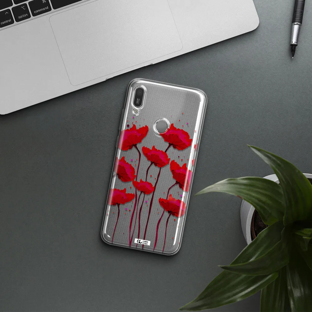 Red Fashion Flower Huawei Y6 2019 Clear TPU Case