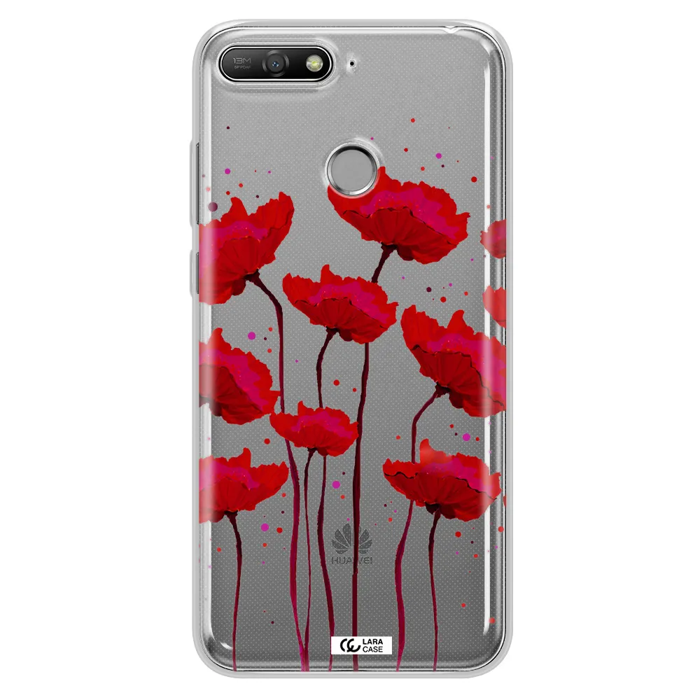 Red Fashion Flower Huawei Y6 Prime 2018 Clear TPU Case
