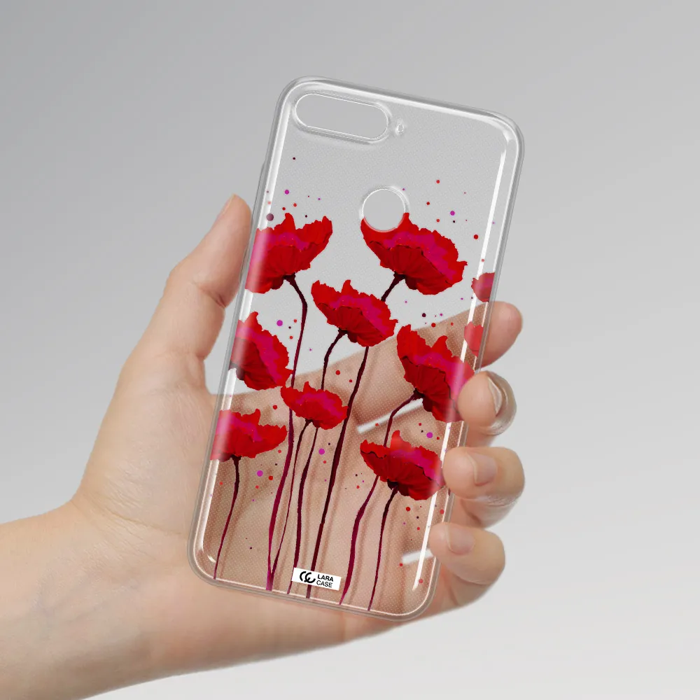 Red Fashion Flower Huawei Y6 Prime 2018 Clear TPU Case