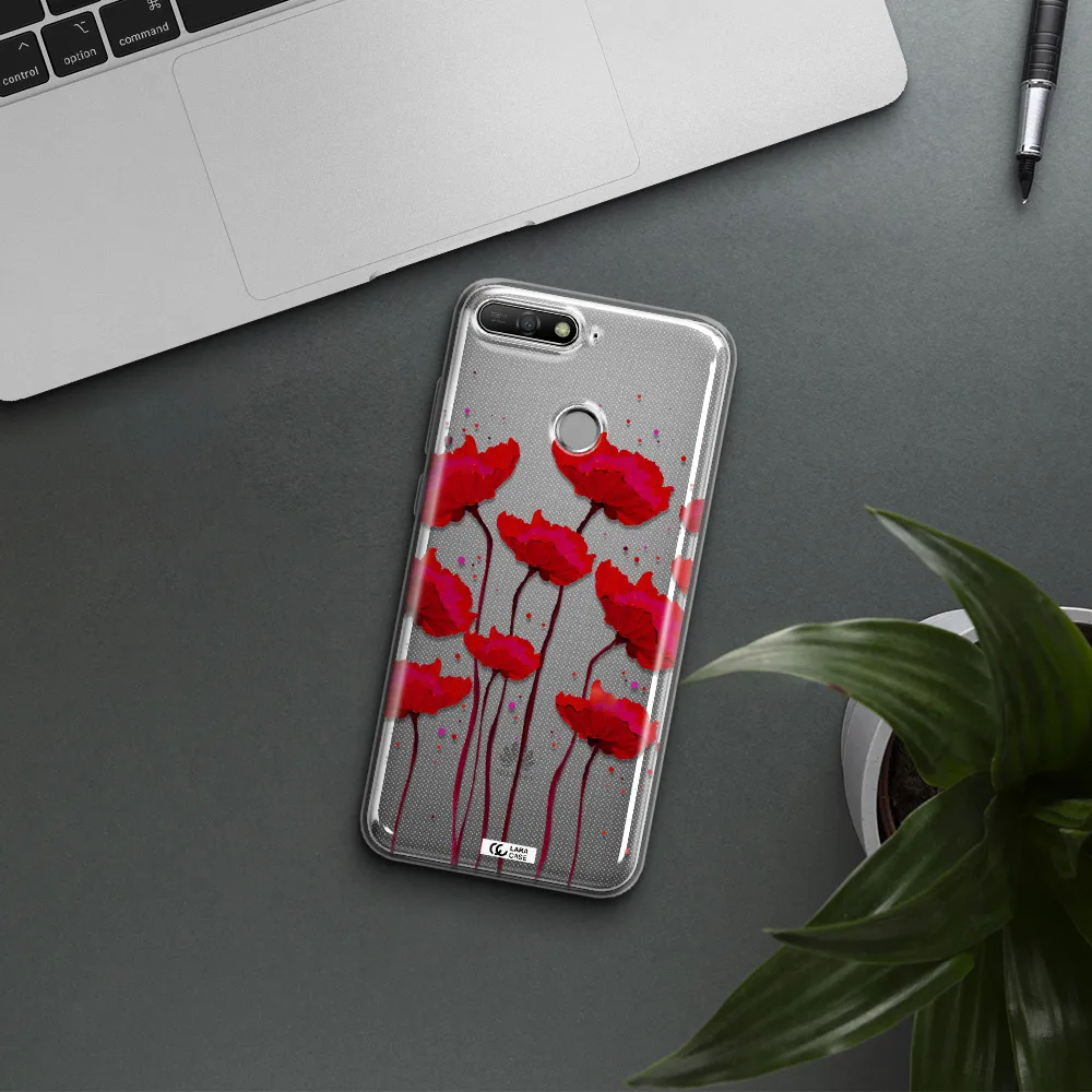 Red Fashion Flower Huawei Y6 Prime 2018 Clear TPU Case